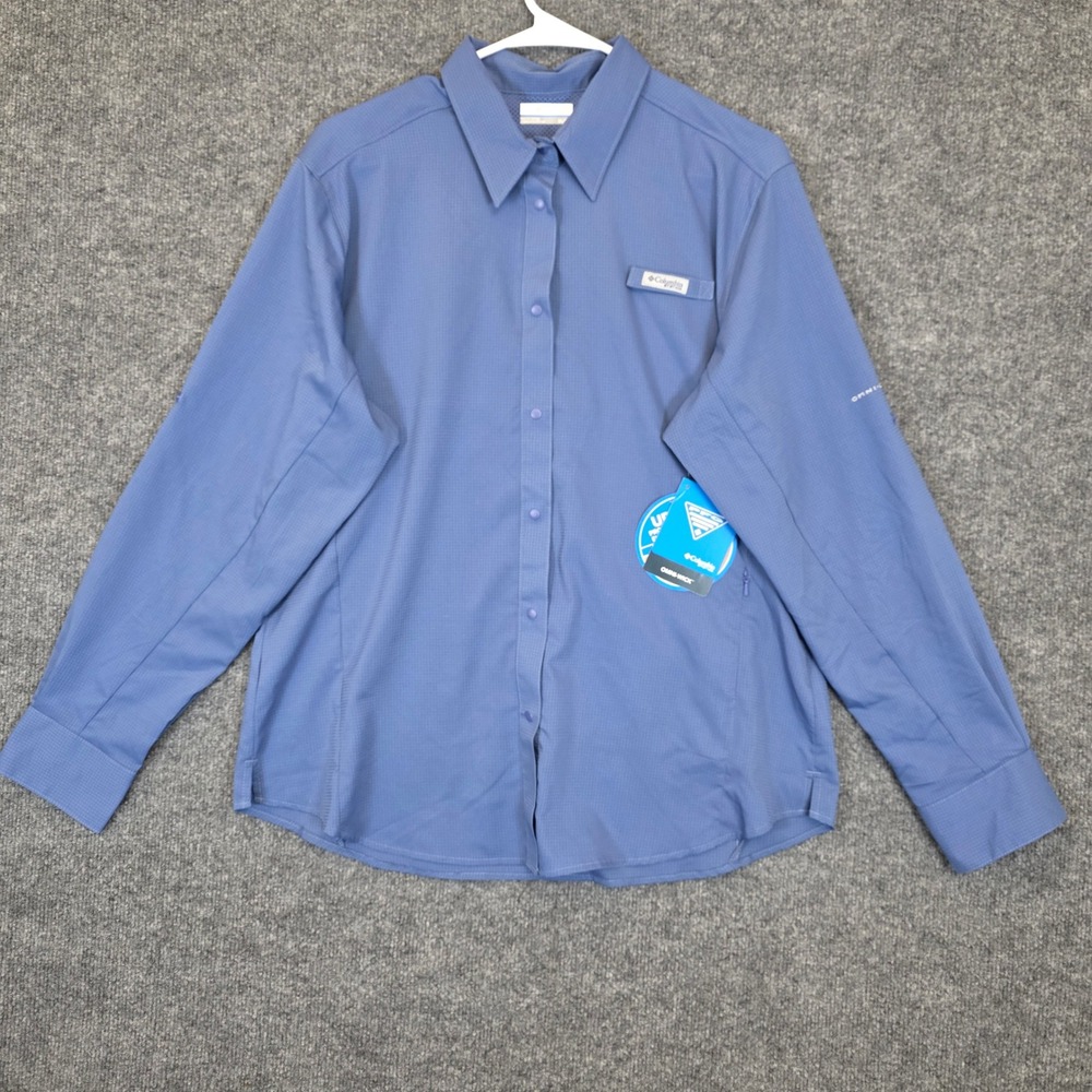 Columbia PFG Shirt Womens XL Blue Crystal Springs Long Sleeve Omni-Shade NWT